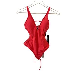 TA3 Plungey Triangle Thong Swimsuit Shaping Hot Coral XXS Short NEW
